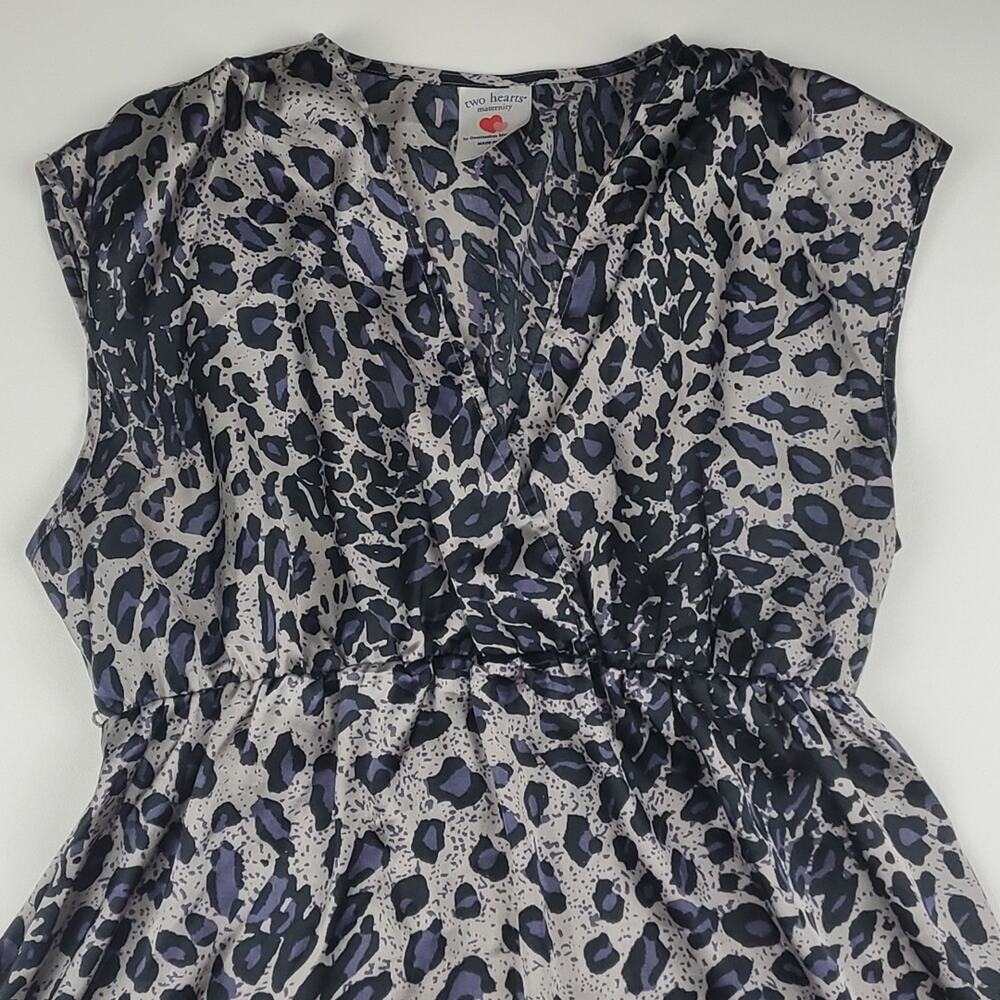 Two Hearts Maternity Shirt Purple Leopard Animal Print Sleeveless Satin Top - Picture 2 of 5
